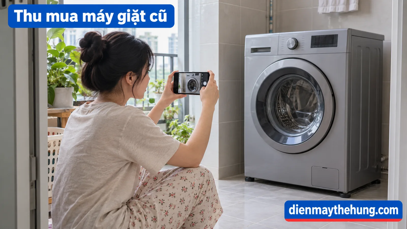 Người dùng chụp máy giặt cửa trước để hỏi giá